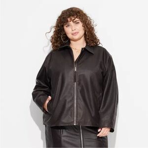 Wild Fable Women's Faux Leather Oversized Bomber Jacket Dark Brown Size XXL
